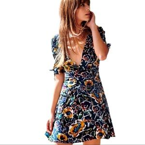 Free People Glow Up Mini Dress (Navy Blue Floral Print)